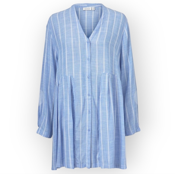 Madewell Dresses & Skirts - MASAI Blue Tunic White Striped Dress Relaxing Fit Flowy Lightweight Shirt Dress